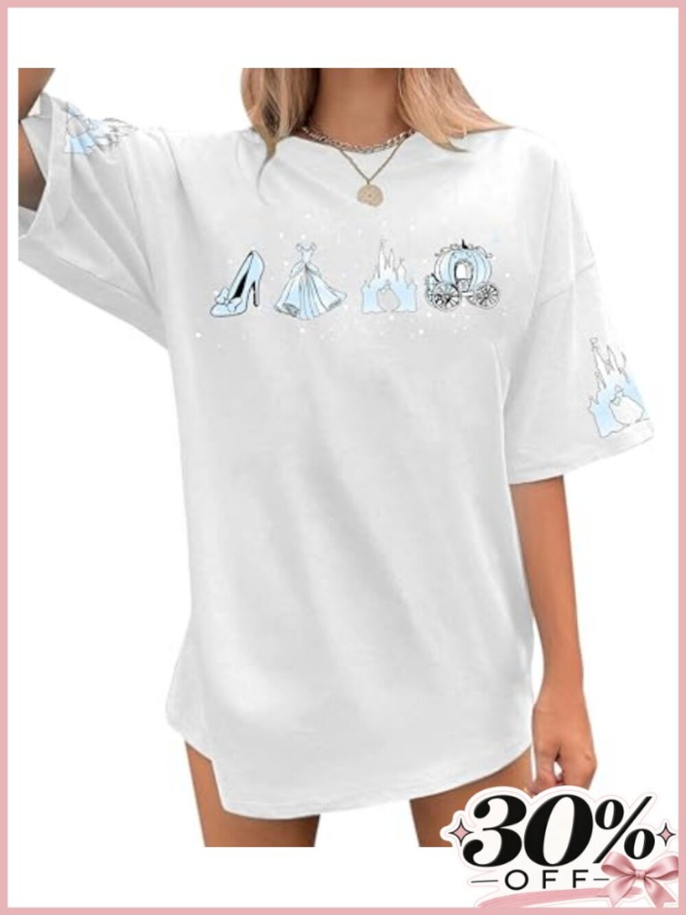 Women White Cotton Blend Oversized Fairy Graphic Tee T-Shirt Short Sleeve
